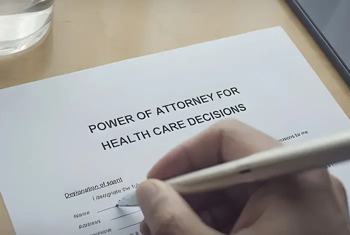A person is filling out an application for health care.