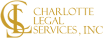 A green background with yellow letters that say " charlotte legal services ".